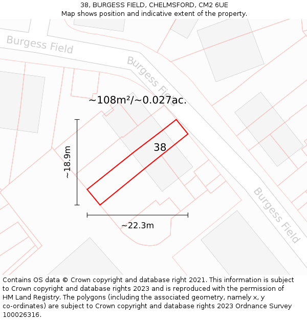 38, BURGESS FIELD, CHELMSFORD, CM2 6UE: Plot and title map