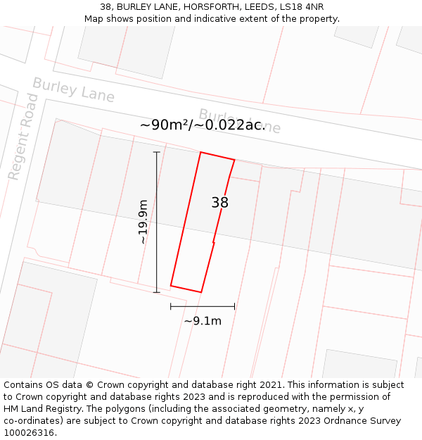 38, BURLEY LANE, HORSFORTH, LEEDS, LS18 4NR: Plot and title map