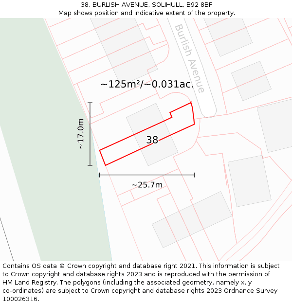 38, BURLISH AVENUE, SOLIHULL, B92 8BF: Plot and title map