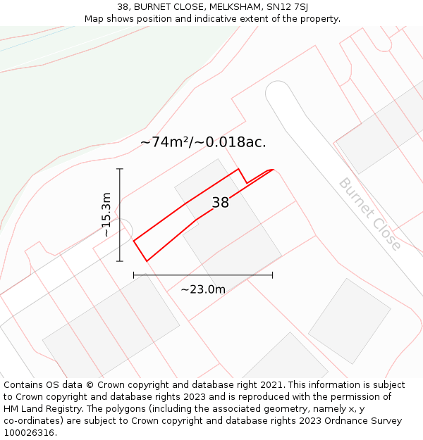 38, BURNET CLOSE, MELKSHAM, SN12 7SJ: Plot and title map