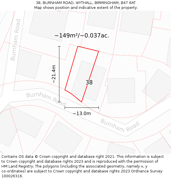 38, BURNHAM ROAD, WYTHALL, BIRMINGHAM, B47 6AT: Plot and title map