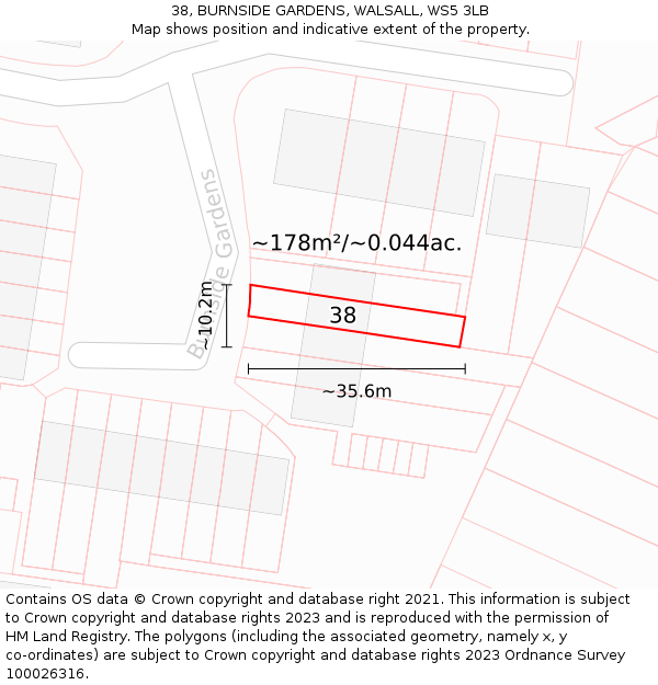 38, BURNSIDE GARDENS, WALSALL, WS5 3LB: Plot and title map