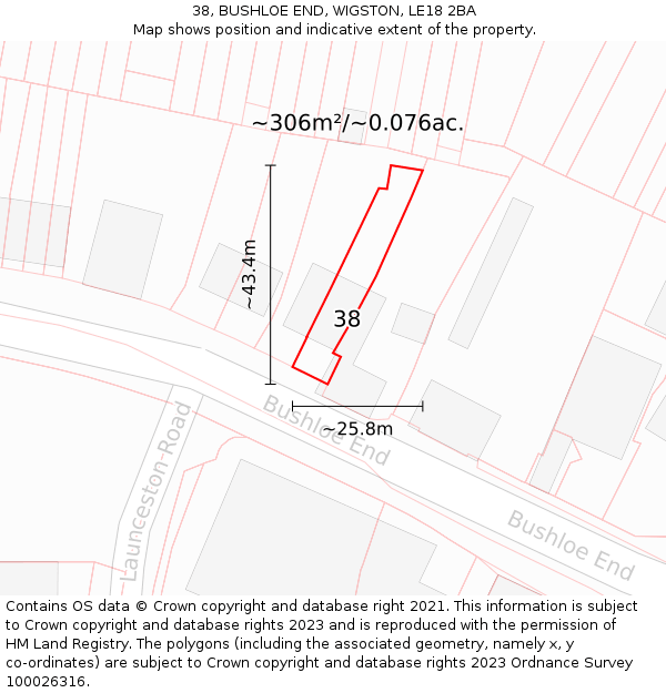 38, BUSHLOE END, WIGSTON, LE18 2BA: Plot and title map