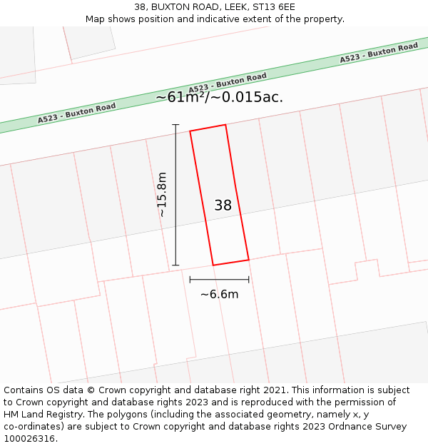 38, BUXTON ROAD, LEEK, ST13 6EE: Plot and title map