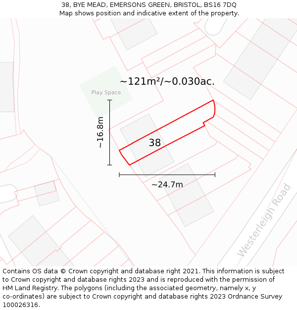 38, BYE MEAD, EMERSONS GREEN, BRISTOL, BS16 7DQ: Plot and title map