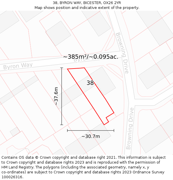 38, BYRON WAY, BICESTER, OX26 2YR: Plot and title map