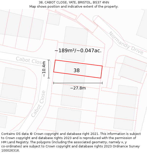 38, CABOT CLOSE, YATE, BRISTOL, BS37 4NN: Plot and title map