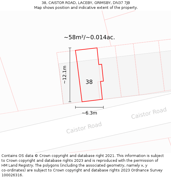 38, CAISTOR ROAD, LACEBY, GRIMSBY, DN37 7JB: Plot and title map