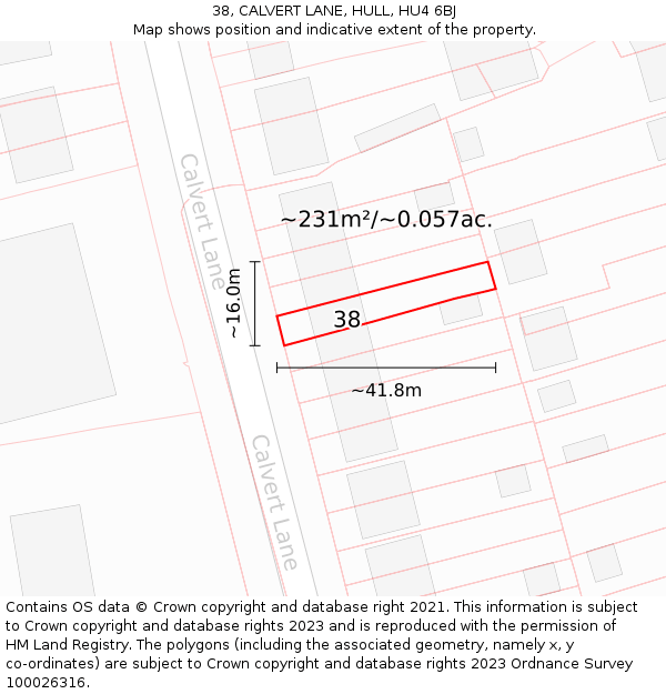 38, CALVERT LANE, HULL, HU4 6BJ: Plot and title map