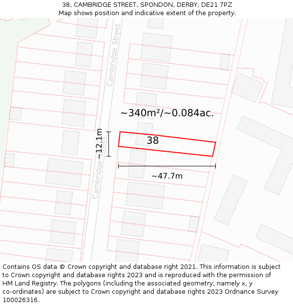 38, CAMBRIDGE STREET, SPONDON, DERBY, DE21 7PZ: Plot and title map
