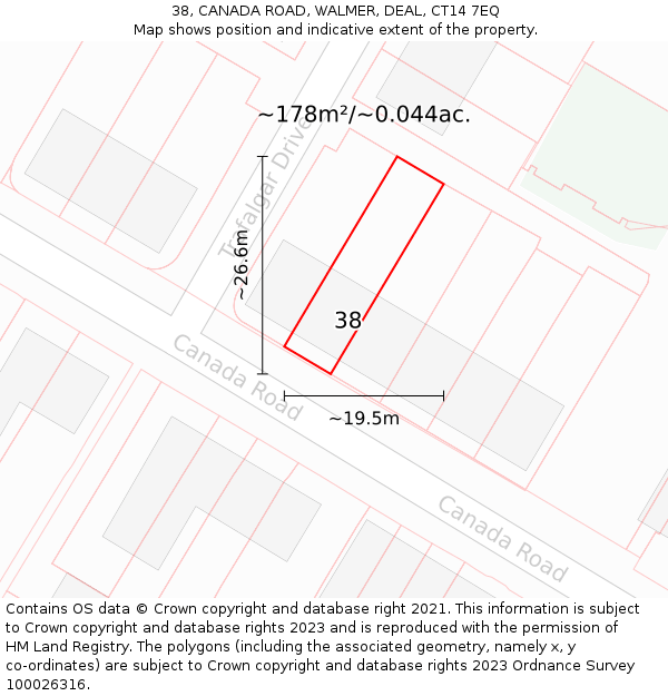 38, CANADA ROAD, WALMER, DEAL, CT14 7EQ: Plot and title map