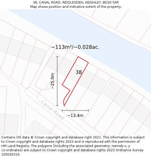 38, CANAL ROAD, RIDDLESDEN, KEIGHLEY, BD20 5AP: Plot and title map
