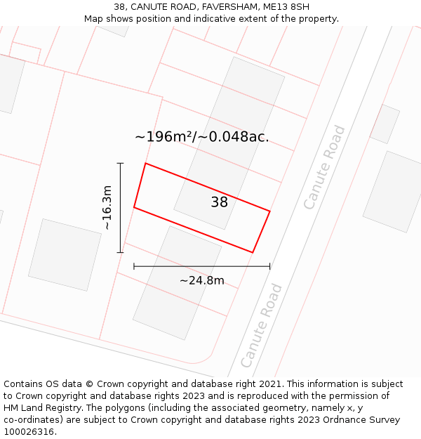 38, CANUTE ROAD, FAVERSHAM, ME13 8SH: Plot and title map