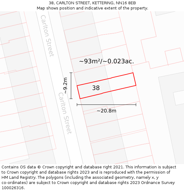 38, CARLTON STREET, KETTERING, NN16 8EB: Plot and title map
