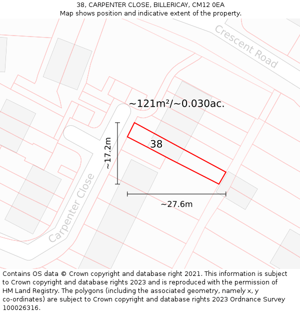 38, CARPENTER CLOSE, BILLERICAY, CM12 0EA: Plot and title map