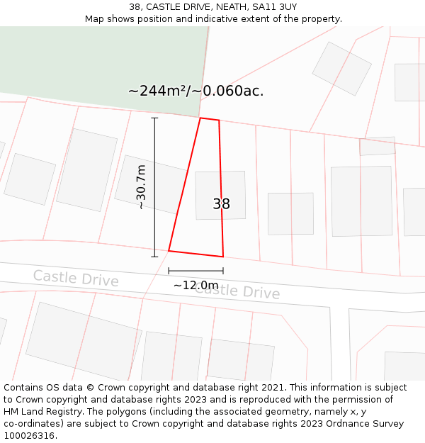 38, CASTLE DRIVE, NEATH, SA11 3UY: Plot and title map