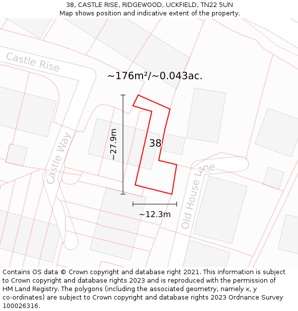 38, CASTLE RISE, RIDGEWOOD, UCKFIELD, TN22 5UN: Plot and title map