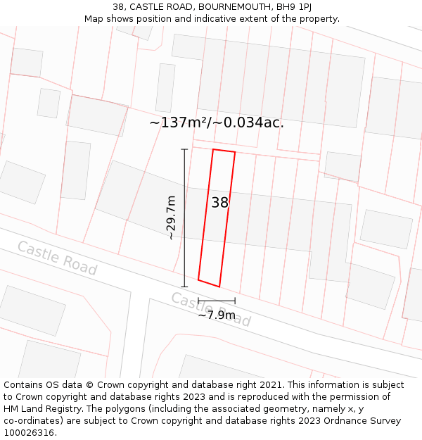 38, CASTLE ROAD, BOURNEMOUTH, BH9 1PJ: Plot and title map