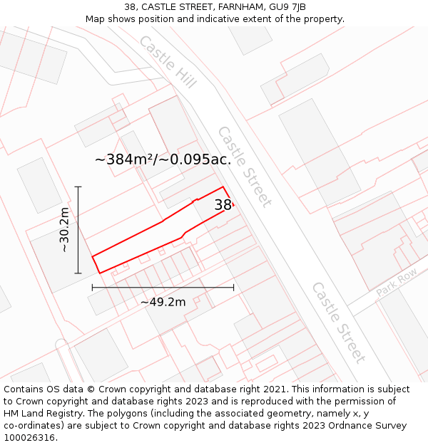 38, CASTLE STREET, FARNHAM, GU9 7JB: Plot and title map
