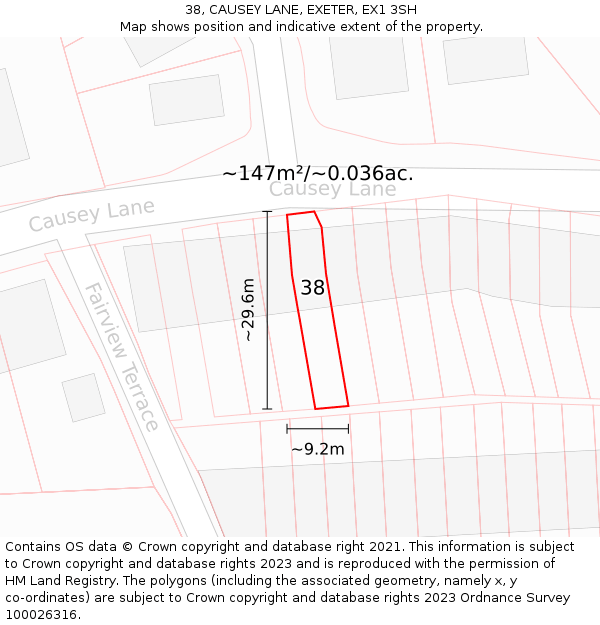 38, CAUSEY LANE, EXETER, EX1 3SH: Plot and title map