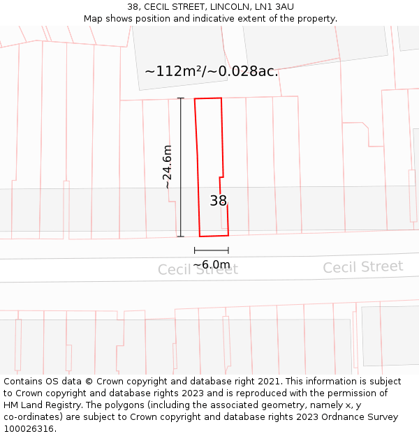 38, CECIL STREET, LINCOLN, LN1 3AU: Plot and title map