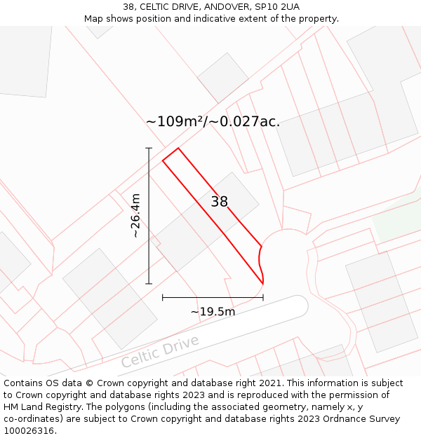 38, CELTIC DRIVE, ANDOVER, SP10 2UA: Plot and title map