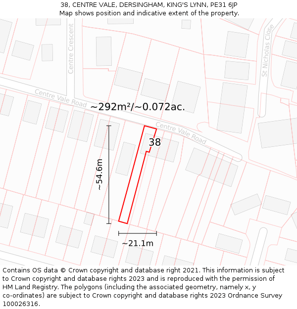38, CENTRE VALE, DERSINGHAM, KING'S LYNN, PE31 6JP: Plot and title map