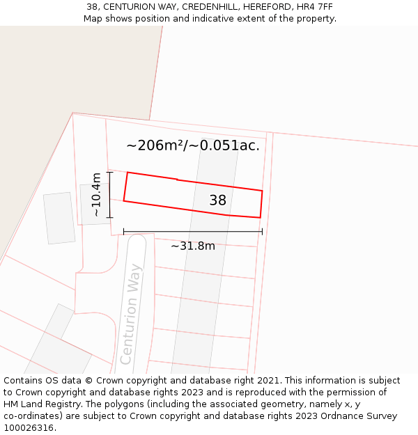38, CENTURION WAY, CREDENHILL, HEREFORD, HR4 7FF: Plot and title map