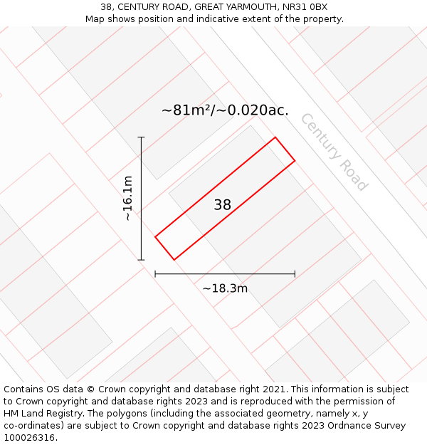 38, CENTURY ROAD, GREAT YARMOUTH, NR31 0BX: Plot and title map