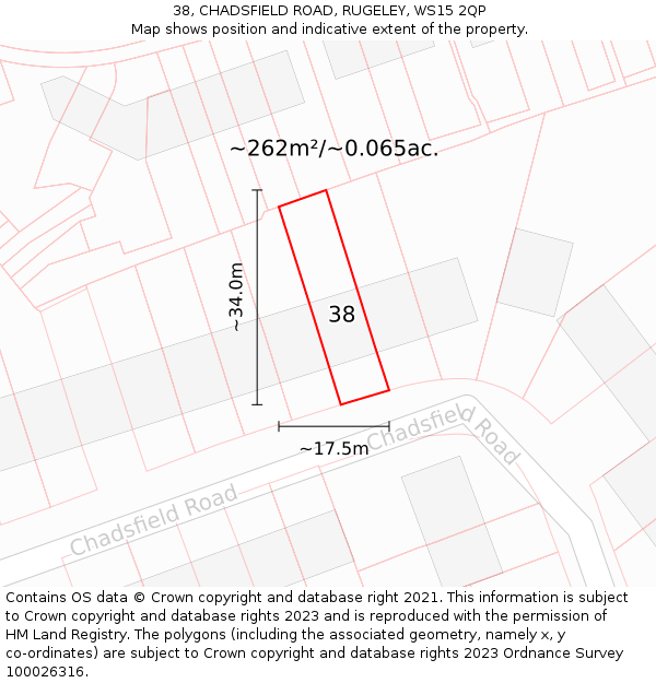 38, CHADSFIELD ROAD, RUGELEY, WS15 2QP: Plot and title map