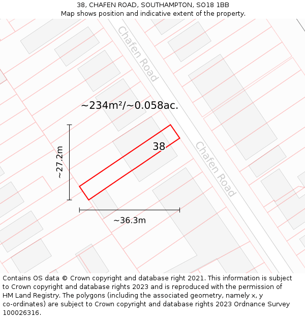 38, CHAFEN ROAD, SOUTHAMPTON, SO18 1BB: Plot and title map