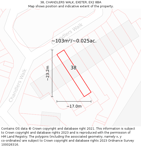 38, CHANDLERS WALK, EXETER, EX2 8BA: Plot and title map