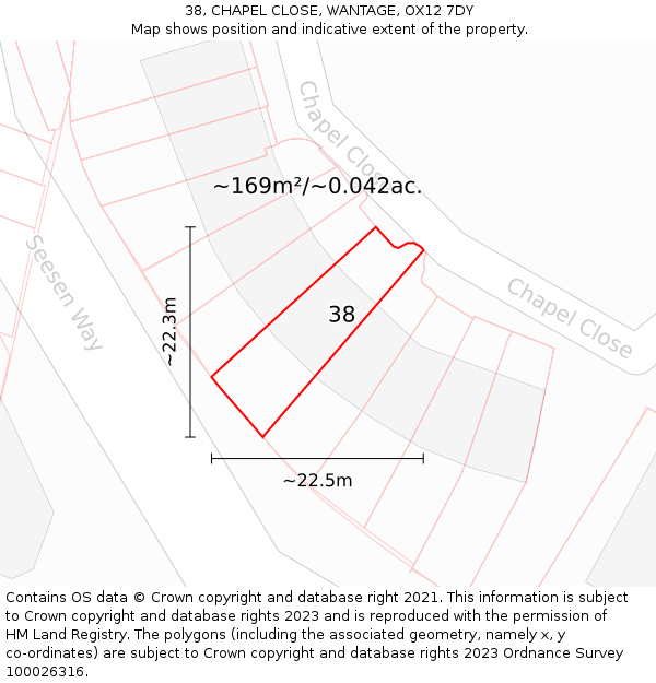 38, CHAPEL CLOSE, WANTAGE, OX12 7DY: Plot and title map