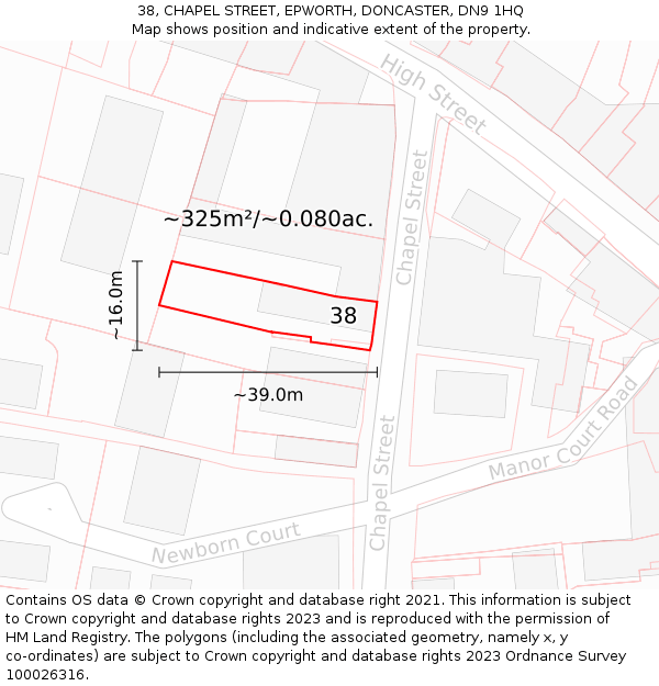 38, CHAPEL STREET, EPWORTH, DONCASTER, DN9 1HQ: Plot and title map