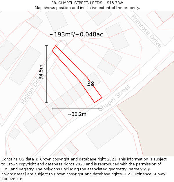 38, CHAPEL STREET, LEEDS, LS15 7RW: Plot and title map