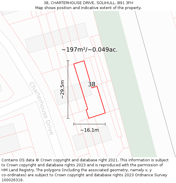 38, CHARTERHOUSE DRIVE, SOLIHULL, B91 3FH: Plot and title map