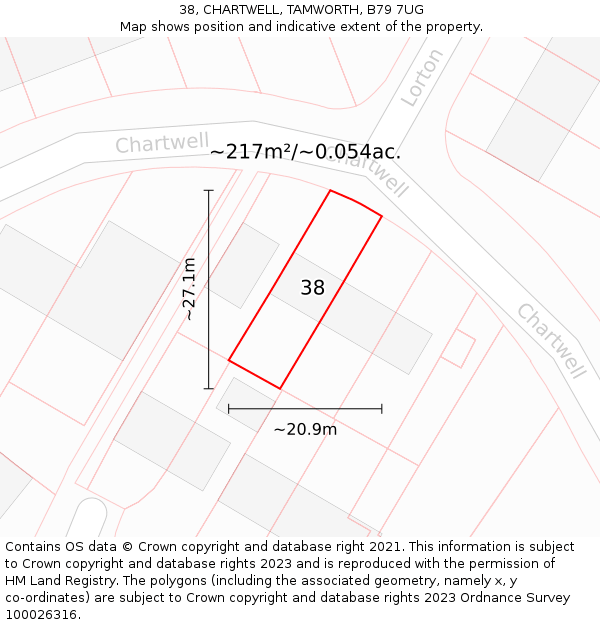 38, CHARTWELL, TAMWORTH, B79 7UG: Plot and title map