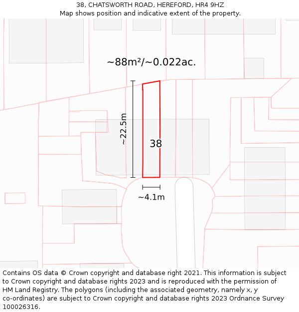38, CHATSWORTH ROAD, HEREFORD, HR4 9HZ: Plot and title map