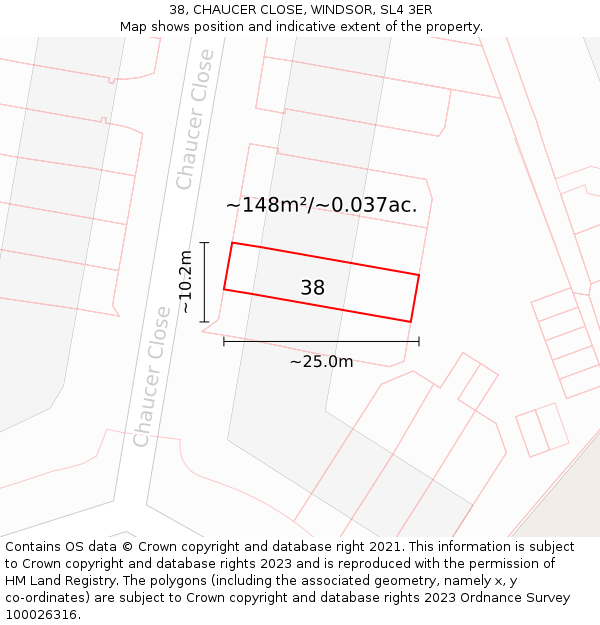 38, CHAUCER CLOSE, WINDSOR, SL4 3ER: Plot and title map