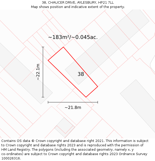38, CHAUCER DRIVE, AYLESBURY, HP21 7LL: Plot and title map