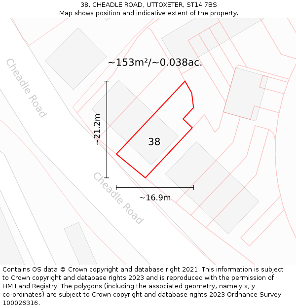 38, CHEADLE ROAD, UTTOXETER, ST14 7BS: Plot and title map