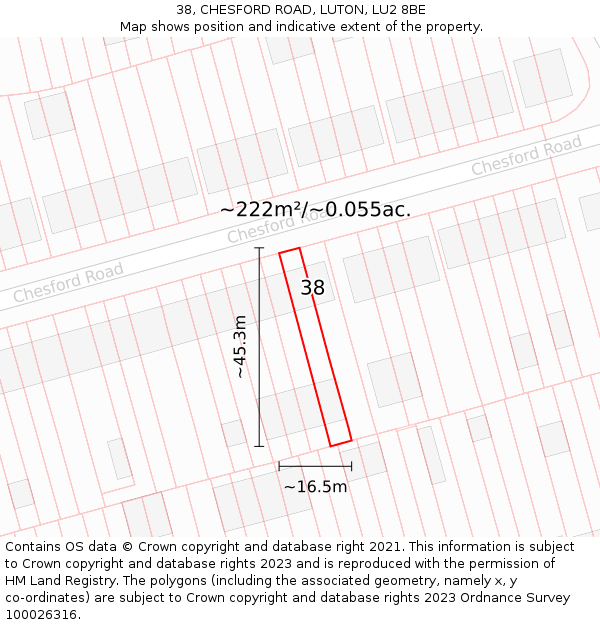 38, CHESFORD ROAD, LUTON, LU2 8BE: Plot and title map