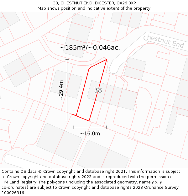 38, CHESTNUT END, BICESTER, OX26 3XP: Plot and title map