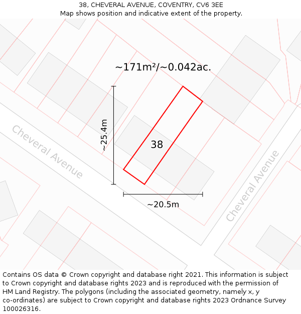38, CHEVERAL AVENUE, COVENTRY, CV6 3EE: Plot and title map