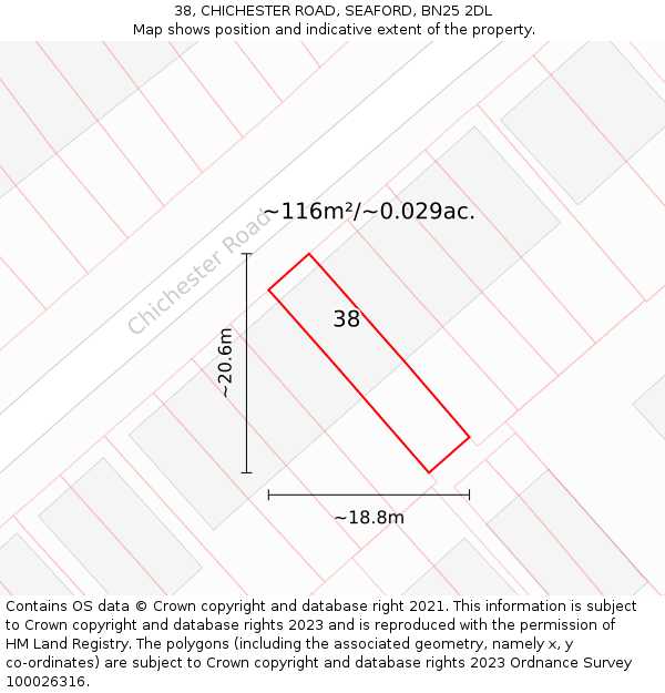 38, CHICHESTER ROAD, SEAFORD, BN25 2DL: Plot and title map