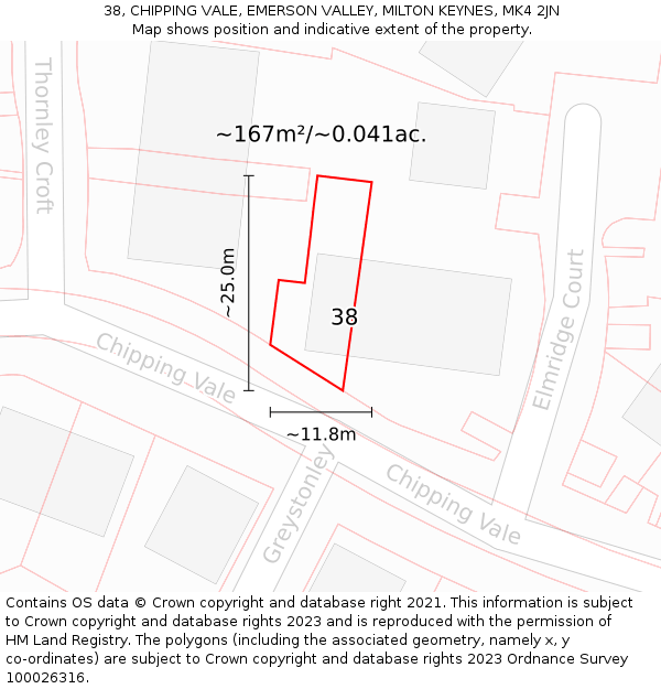 38, CHIPPING VALE, EMERSON VALLEY, MILTON KEYNES, MK4 2JN: Plot and title map