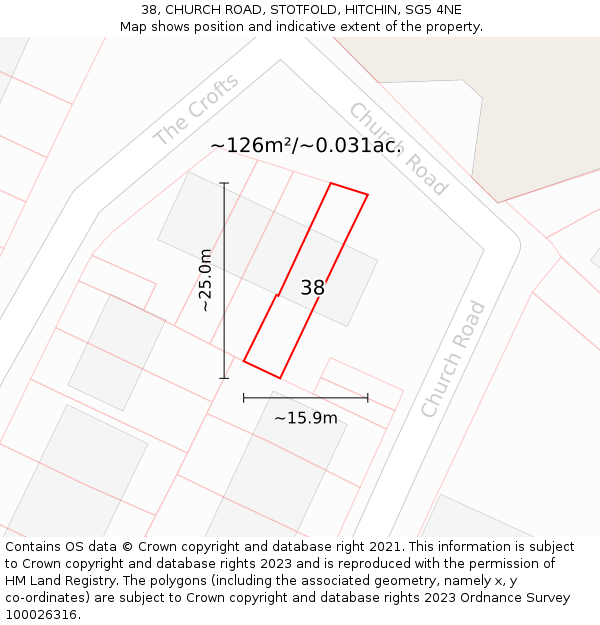 38, CHURCH ROAD, STOTFOLD, HITCHIN, SG5 4NE: Plot and title map