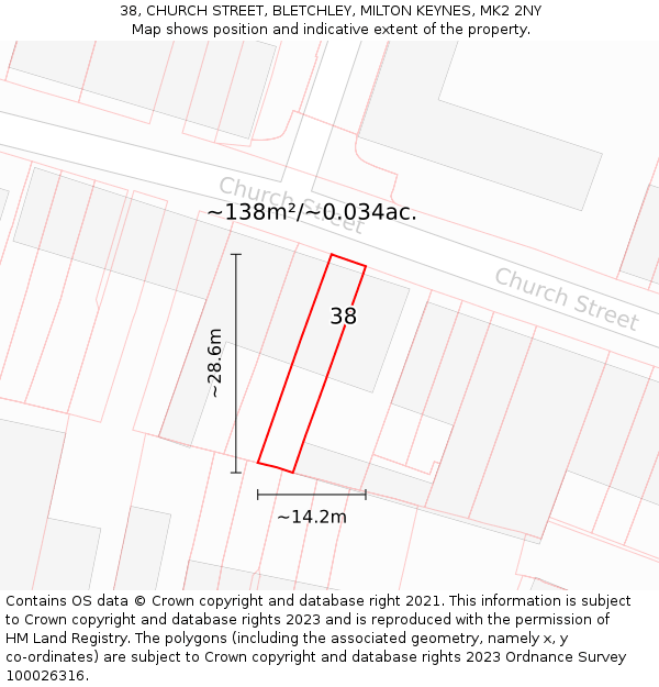 38, CHURCH STREET, BLETCHLEY, MILTON KEYNES, MK2 2NY: Plot and title map