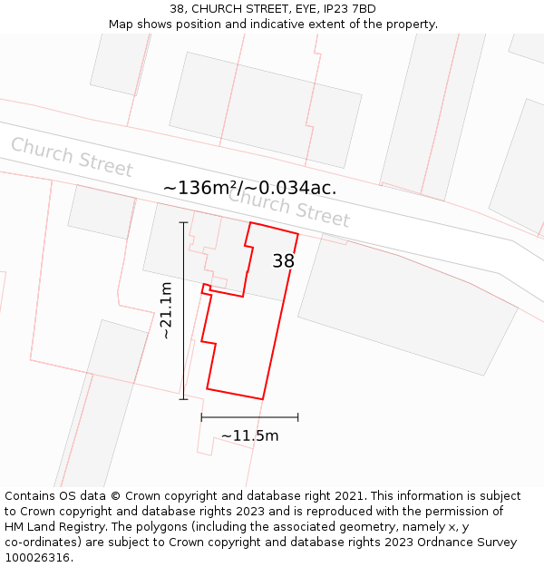 38, CHURCH STREET, EYE, IP23 7BD: Plot and title map