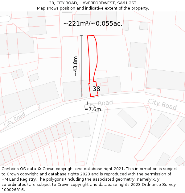 38, CITY ROAD, HAVERFORDWEST, SA61 2ST: Plot and title map